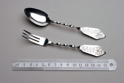 Rare Cape Silver twisted stem konfyt fork and spoon (matching pair)